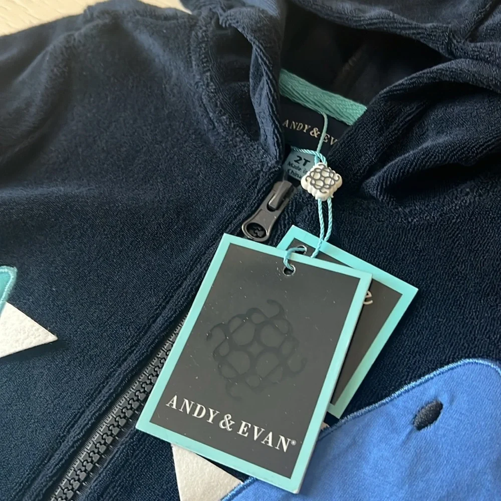 Andy & Evan Boys Matching Set Terry Sharks Hoodie Shorts 2T 5